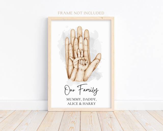 Family Of 4 Print, Personalised Hands Wall Art, Portrait, Gift, New Born Mother's Day, Our - image 1