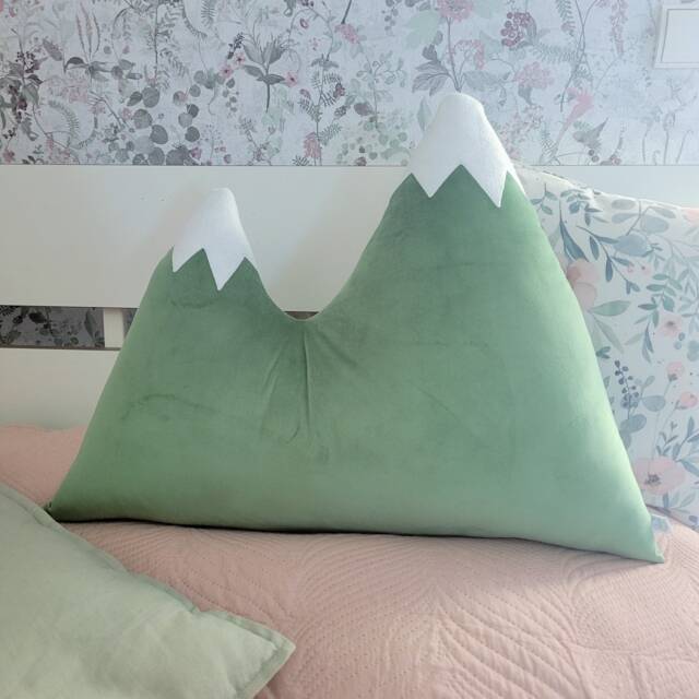 Velvet Mountain Pillow Plush Cushion, Woodland Nursery Decor - 19x27 In - image 1