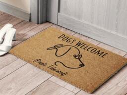 Dogs Welcome People Tolerated Coir Doormat - Funny Dog Lover Rug - thumbnail 1