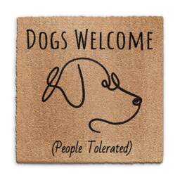 Dogs Welcome People Tolerated Coir Doormat - Funny Dog Lover Rug - thumbnail 2