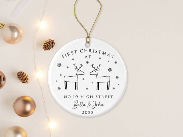 New Home First Christmas Tree Decoration - Personalised Ornament Ceramic Bauble Keepsake Gift Couple - image 1