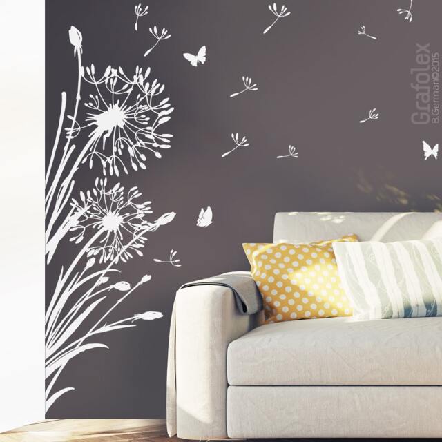 Wall Sticker Dandelion +25 Flying Seeds + Butterflies - Wall Living Room Bedroom Decal Vinyl W322 - image 1