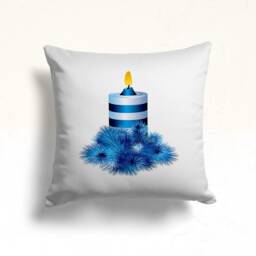 Christmas Pillow Case-Merry Home Decoration-Winter Trend Textiles-Snow Cushion Cover-Blue Ring Bells&candles - thumbnail 2