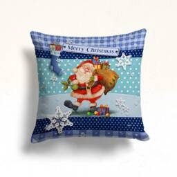 Christmas Pillow Case-Merry Home Decoration-Winter Trend Textiles-Snow Cushion Cover-Blue Ring Bells&candles - thumbnail 3