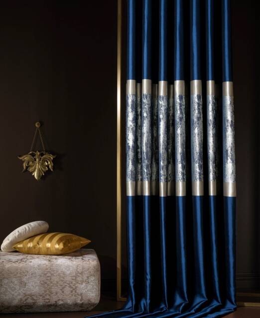 Custom Navy Blue & Gold Curtains Luxury Home Decor - image 1