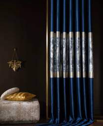 Custom Navy Blue & Gold Curtains Luxury Home Decor - thumbnail 1