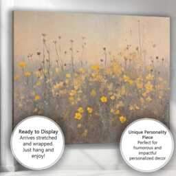 Delicate Yellow Wildflower Meadow Textured Botanical Painting Canvas Wall Art Print Decor Picture Ready To Hang - thumbnail 3