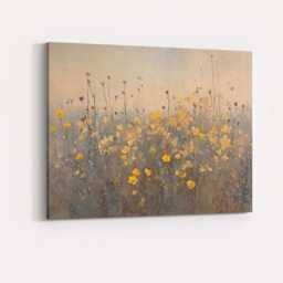 Delicate Yellow Wildflower Meadow Textured Botanical Painting Canvas Wall Art Print Decor Picture Ready To Hang - thumbnail 4