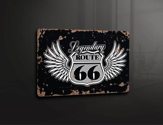 Legendary Route 66 America Automotive Car - Metal Sign Plaque Wall Art Decor Signage