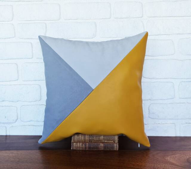Gray & Yellow Triangle Pillow Cover Mid-Century Modern Decor - 16x16'' - image 1