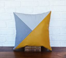 Gray & Yellow Triangle Pillow Cover Mid-Century Modern Decor - 16x16'' - thumbnail 1