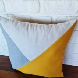 Gray & Yellow Triangle Pillow Cover Mid-Century Modern Decor - 16x16'' - thumbnail 3