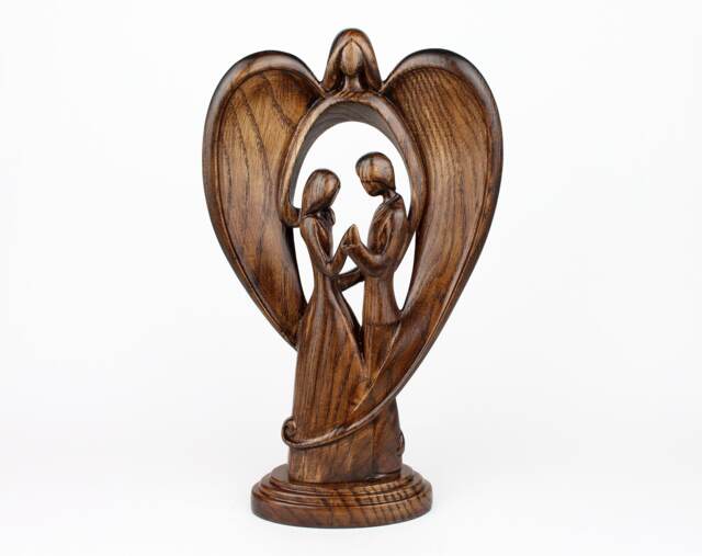 5Th Anniversary Gift, Wooden Angel Statue, Couple Guardian Angel, Family Sign, Gift For Her - image 1