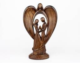 5Th Anniversary Gift, Wooden Angel Statue, Couple Guardian Angel, Family Sign, Gift For Her - thumbnail 1
