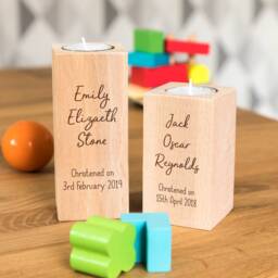 Wood Candle Holder - Christening Gift Personalised Tea Light For Keepsake Lc357 - thumbnail 3