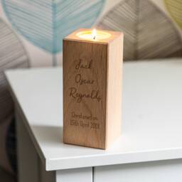 Wood Candle Holder - Christening Gift Personalised Tea Light For Keepsake Lc357 - thumbnail 2