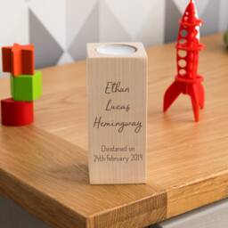 Wood Candle Holder - Christening Gift Personalised Tea Light For Keepsake Lc357 - thumbnail 4