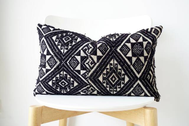 Black Vintage Embroidered Textile Ethnic Pillow Cover - Stain - image 1