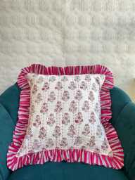 Quilted Kantha Stitch Cushion Pure Soft Cotton Cover - Gardenia Floral Home Decor Interiors Bed Bedroom Living White Pink Red