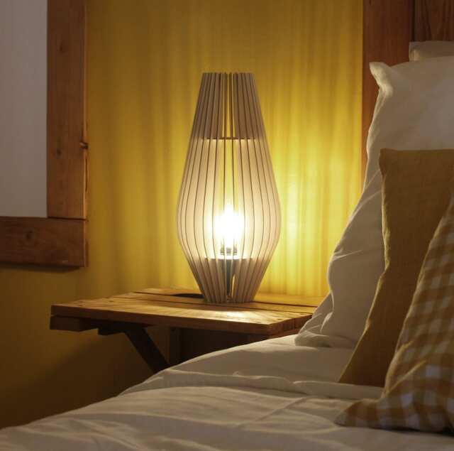 "Scandinavian Wood & Cardboard Table Lamp With Minimalist, Eco-Friendly, Cocoon Design, Recycled Materials, Kido ""Castanea" - image 1