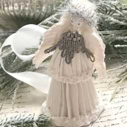 Christmas Angel Decoration, White Fairy Tree Topper, Fairytale Paper Sculpture , Shabby Chic Art Doll - thumbnail 3