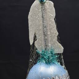 Vintage Christmas Ornament With Dresden Trims, Victorian Die Cuts & Mercury Glass Beads - thumbnail 4