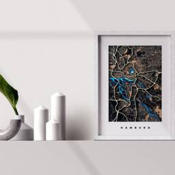 Wooden City Map Wall Art, Engraved Home Decor - Hamburg - thumbnail 2