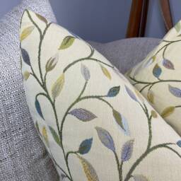 Countryside Voyage Fabric Cervino Yellow-Blue Leaf Trail Tapestry Cushion Cover - Handmade, Global Shipping - thumbnail 3