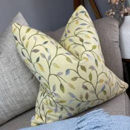 Countryside Voyage Fabric Cervino Yellow-Blue Leaf Trail Tapestry Cushion Cover - Handmade, Global Shipping - thumbnail 1