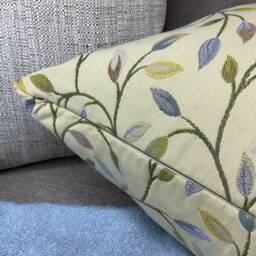 Countryside Voyage Fabric Cervino Yellow-Blue Leaf Trail Tapestry Cushion Cover - Handmade, Global Shipping - thumbnail 2