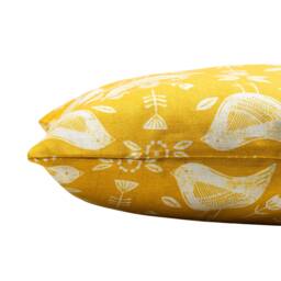 Scandinavian Birds Boudoir Cushion. Modern Ochre Yellow With & Geometric Floral Design. Made From 100% Cotton. 17x12 - thumbnail 2