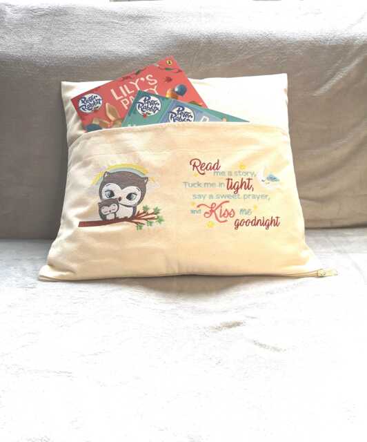 Embroidered Children's Reading Cushion With Pocket Personalised Story Time Gift - image 1