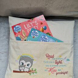 Embroidered Children's Reading Cushion With Pocket Personalised Story Time Gift - thumbnail 2