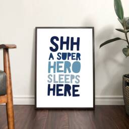 Superhero Nursery Print, Wall Art, Boys Bedroom Prints, Playroom Decor, Blue Print - thumbnail 3