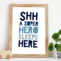 Superhero Nursery Print, Wall Art, Boys Bedroom Prints, Playroom Decor, Blue Print - thumbnail 1