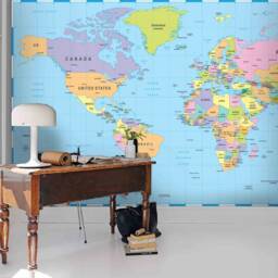 3D World Map Wallpaper, Peel & Stick Wall Mural - thumbnail 3