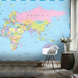 3D World Map Wallpaper, Peel & Stick Wall Mural - thumbnail 2