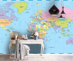 3D World Map Wallpaper, Peel & Stick Wall Mural - thumbnail 1