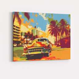 Tropical Palm Tree Boulevard Classic American Car Pop Art Canvas Wall Print Decor Picture Ready To Hang - thumbnail 4