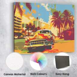 Tropical Palm Tree Boulevard Classic American Car Pop Art Canvas Wall Print Decor Picture Ready To Hang - thumbnail 2