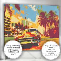 Tropical Palm Tree Boulevard Classic American Car Pop Art Canvas Wall Print Decor Picture Ready To Hang - thumbnail 3