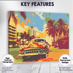 Tropical Palm Tree Boulevard Classic American Car Pop Art Canvas Wall Print Decor Picture Ready To Hang - thumbnail 1