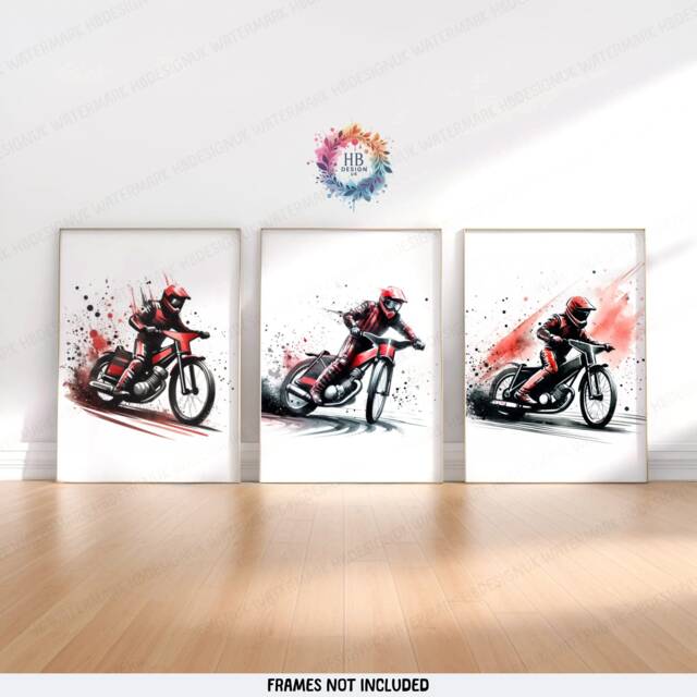 Speedway Wall Art - Set Of 3 Prints - Motorcycle Print Motocross Posters Motor Bike Artwork Boys Room Decor Red Dirt - image 1