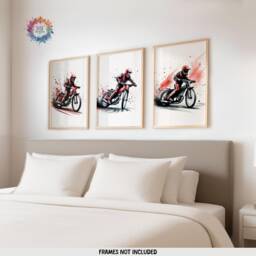 Speedway Wall Art - Set Of 3 Prints - Motorcycle Print Motocross Posters Motor Bike Artwork Boys Room Decor Red Dirt - thumbnail 2