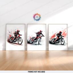Speedway Wall Art - Set Of 3 Prints - Motorcycle Print Motocross Posters Motor Bike Artwork Boys Room Decor Red Dirt - thumbnail 1