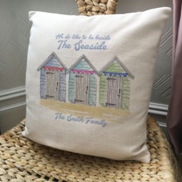 Beach Hut Gift Personalised Cushion Cover, Beside The Seaside Print, Family Holiday Accessories, Summer House Home Decor - 40cm 16 Inches - thumbnail 2