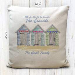Beach Hut Gift Personalised Cushion Cover, Beside The Seaside Print, Family Holiday Accessories, Summer House Home Decor - 40cm 16 Inches - thumbnail 3