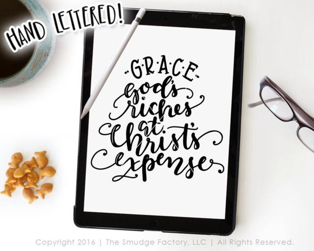 Grace Bible Verse Print, Hand Lettered Christian Wall Art - Digital Download - image 1
