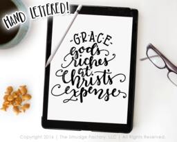 Grace Bible Verse Print, Hand Lettered Christian Wall Art - Digital Download - thumbnail 1
