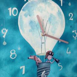 Hand-Painted Moon Balloon Wall Clock Whimsical Nursery Decor Children Room Art - thumbnail 3